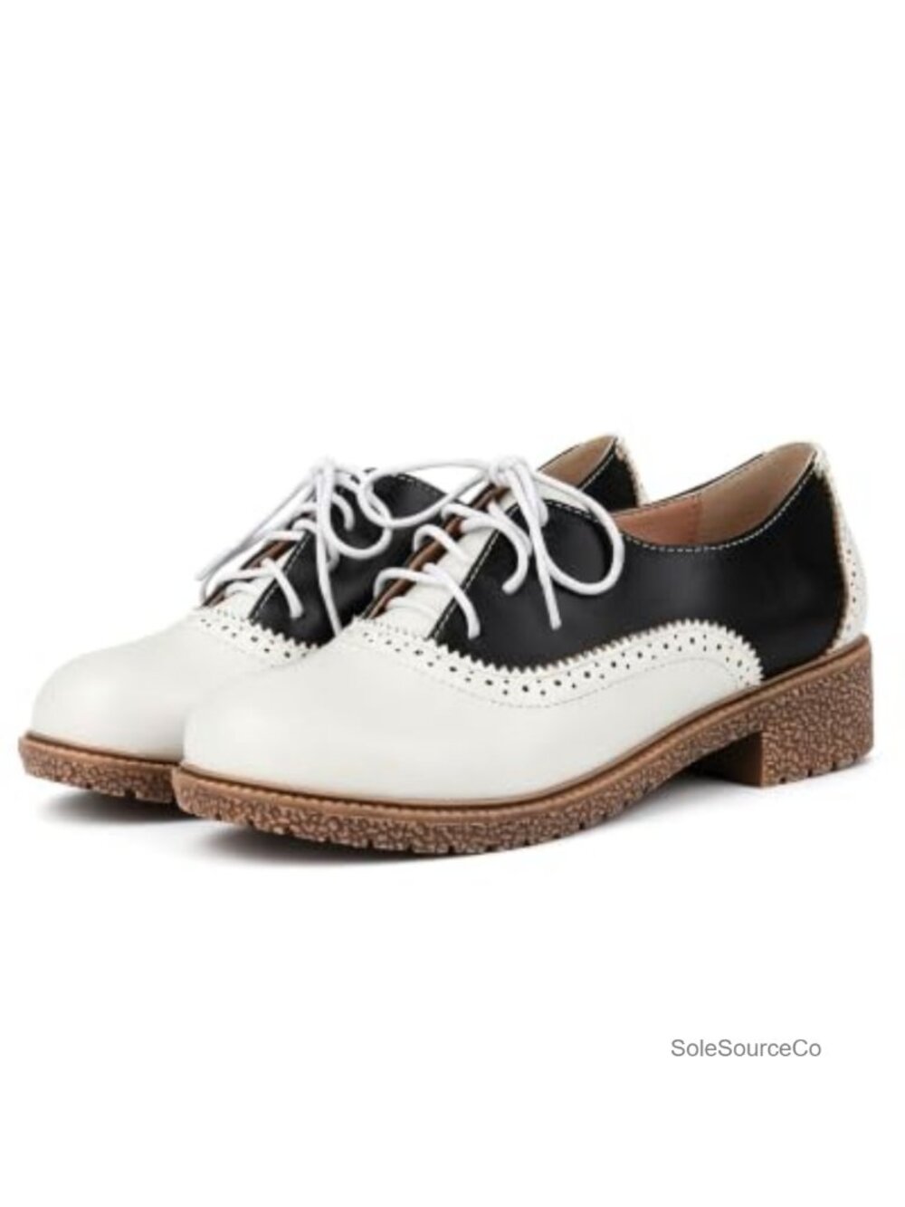 Women's Vintage Saddle Oxfords Chunky Low Heel Wingtip Brogues Lace-Up Shoes